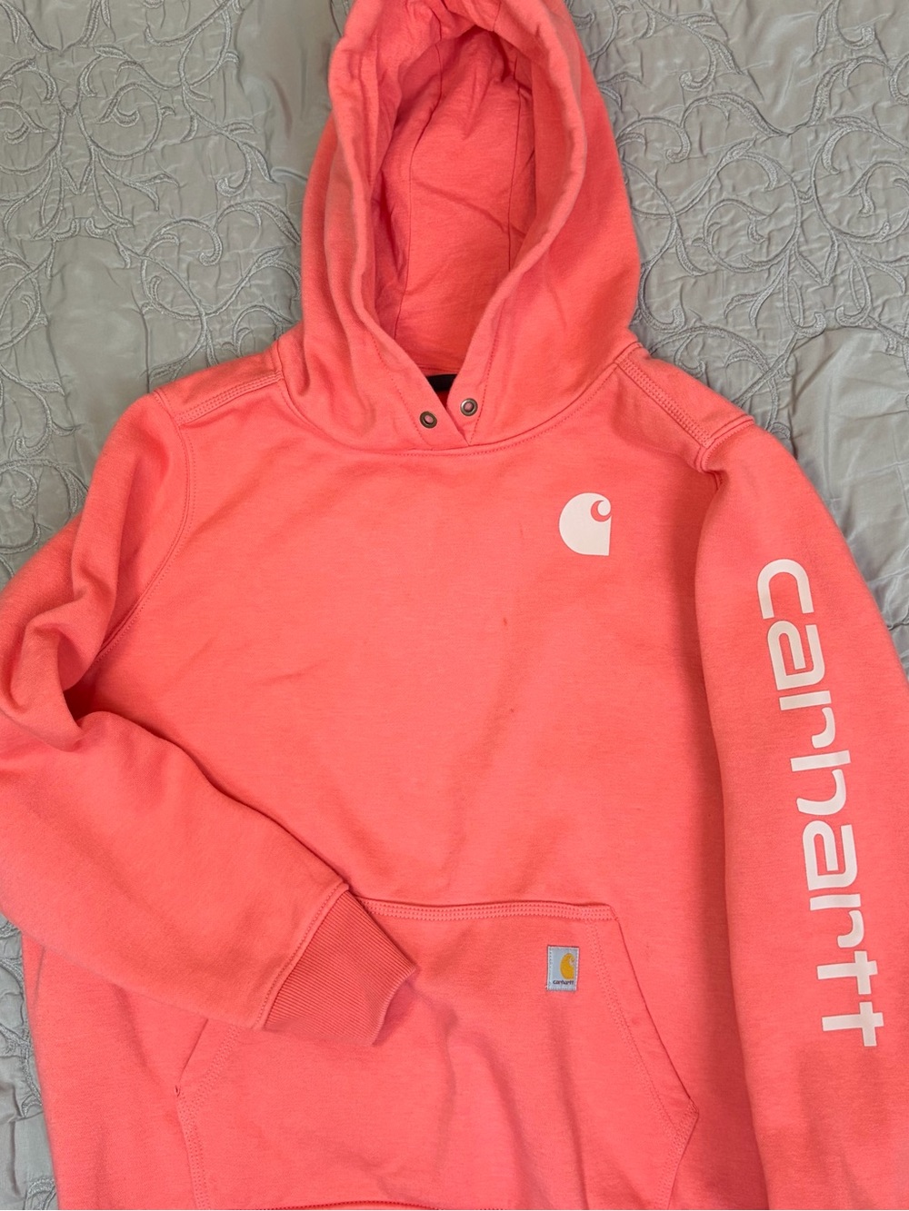 Carhartt Women's Hoodie XL Heavyweight Pink Relaxed Fit Pocket Logo No String
